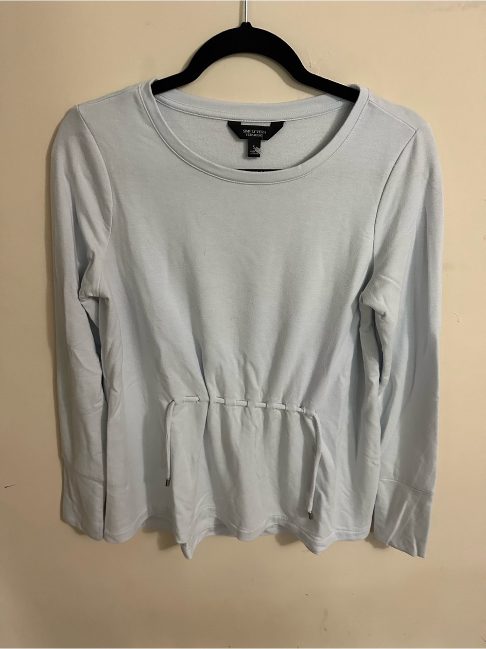 Simply Vera Vera Wang Pale Blue Long Sleeve Drawstring Peplum Top
